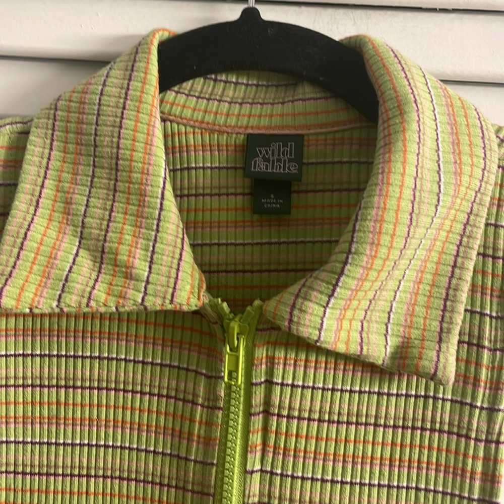 Wild Fable Sleeveless Zip Front Bodycon Polo Dress in Green Apple Stripe Size S - Picture 4 of 5